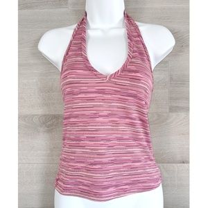 Pink/Gold Metallic Stretch Halter V-Neck Tank - Sm